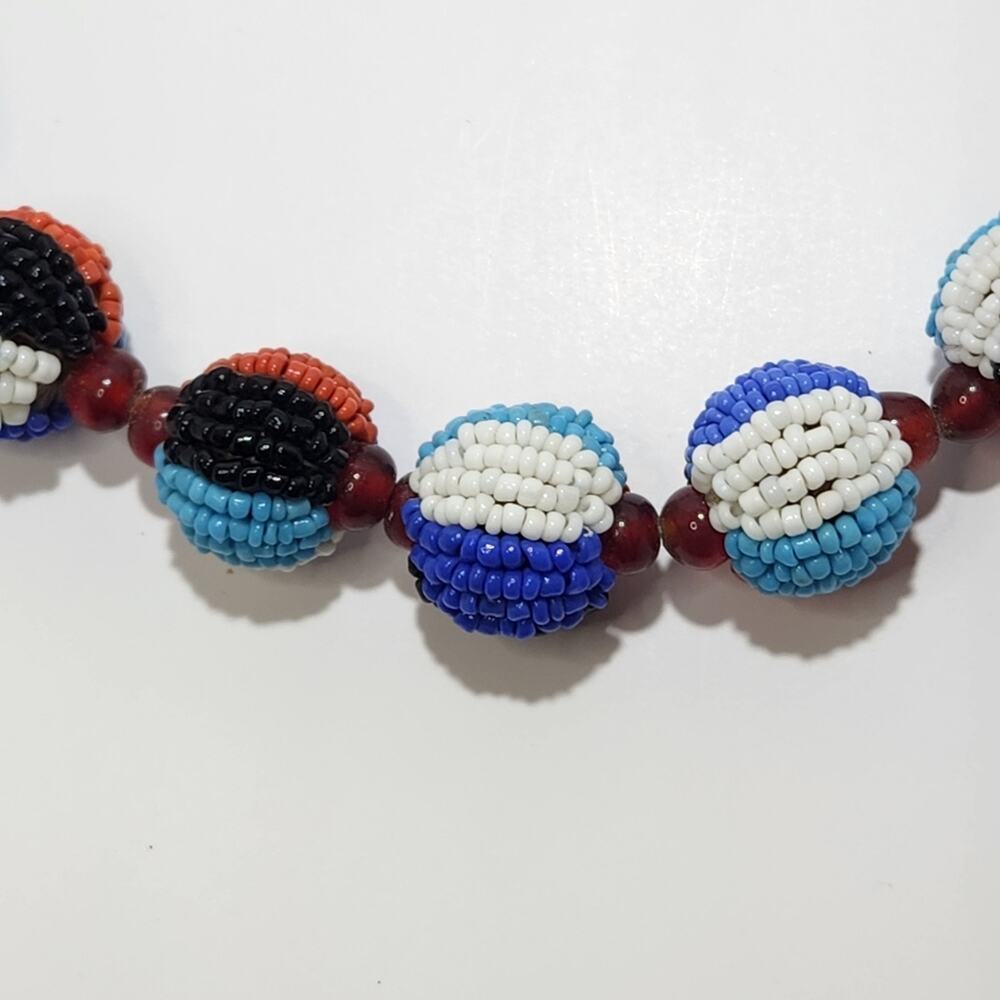 Striped Seed Bead Ball Multicolor Necklace and Earring Set - Picture 6 of 13